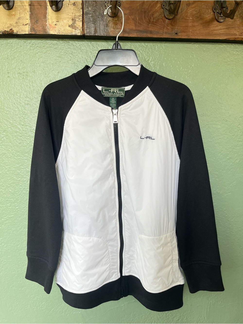 Lauren Ralph Lauren Black and White Athletic Bomber Jacket